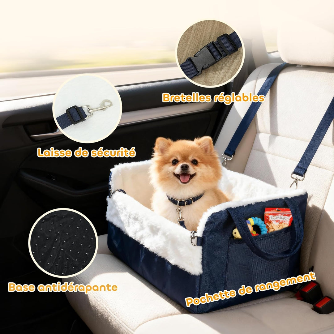 PawHut Hunde-Autositz mit Sicherheitsgurt und Befestigung, Hunde-Autositz rutschfeste Basis tragbar