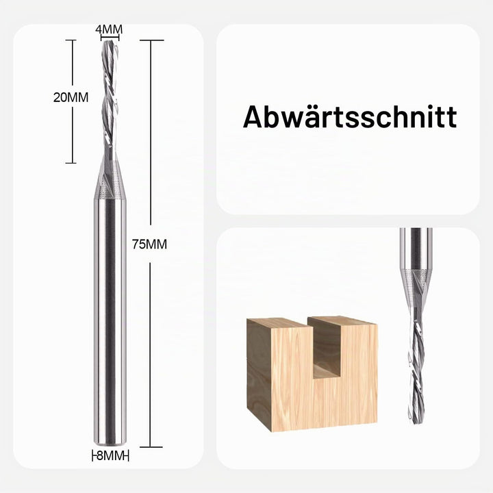 SpeTool Spiralnutfräser 8mm Schaft Downcut 4mm Schnittdurchmesser 20mm Schnittlänge Router Bit 2 Flö