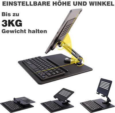 Doohoeek Kabellose Tastatur für Tablets mit 360° drehbarem Ständer, Dual-Bluetooth-Tastatur, kompati