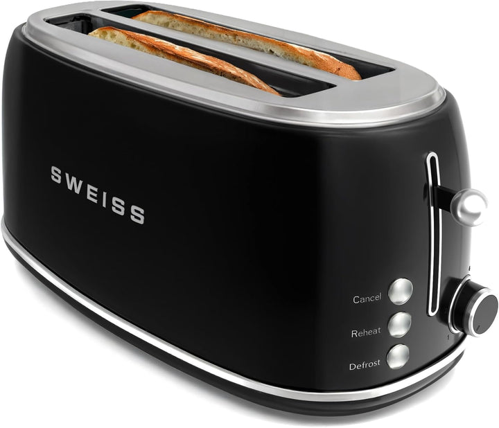 SWEISS Vintage Toaster GRV9, 2 Schlitze, 6 Bräunungsstufen, Spezialbreite für Baguettes, Auftaufunkt