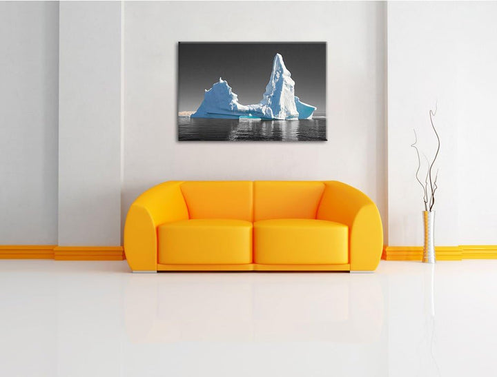 eindrucksvoller Eisberg schwarz/weiss Format: 100x70 auf Leinwand, XXL riesige Bilder fertig gerahmt
