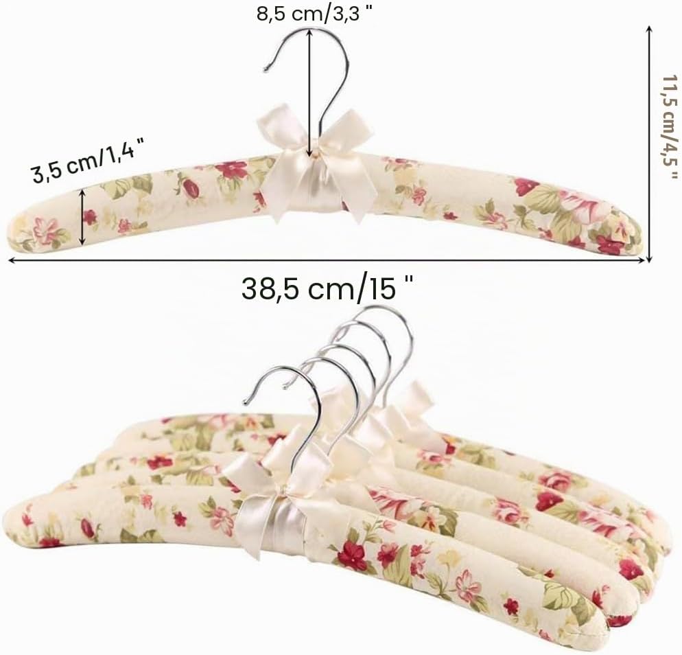 Kleiderbügel 10 Stück Lieferung mit Blumenmuster, gepolstert, weich, Gepolsterte Kleiderbügel Platzs