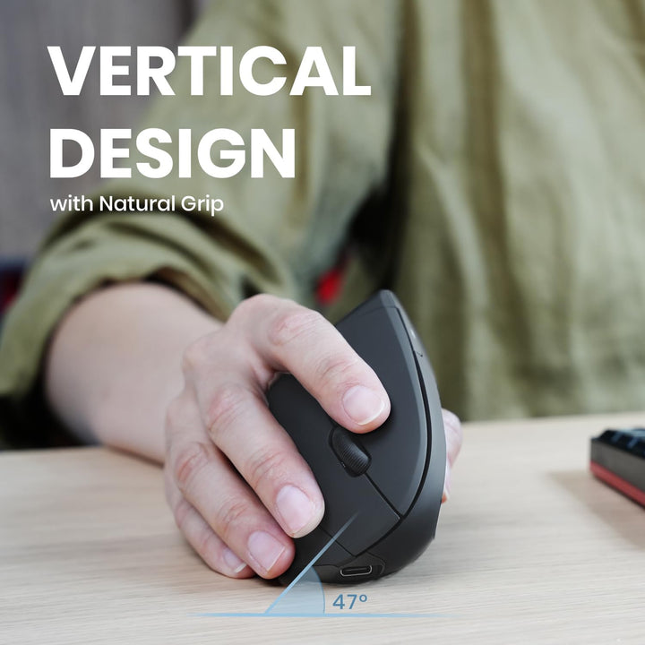 Perixx PERIMICE-713R Wireless Rechargeable Vertical Mouse - Duo Wired and Wireless Charging Feature
