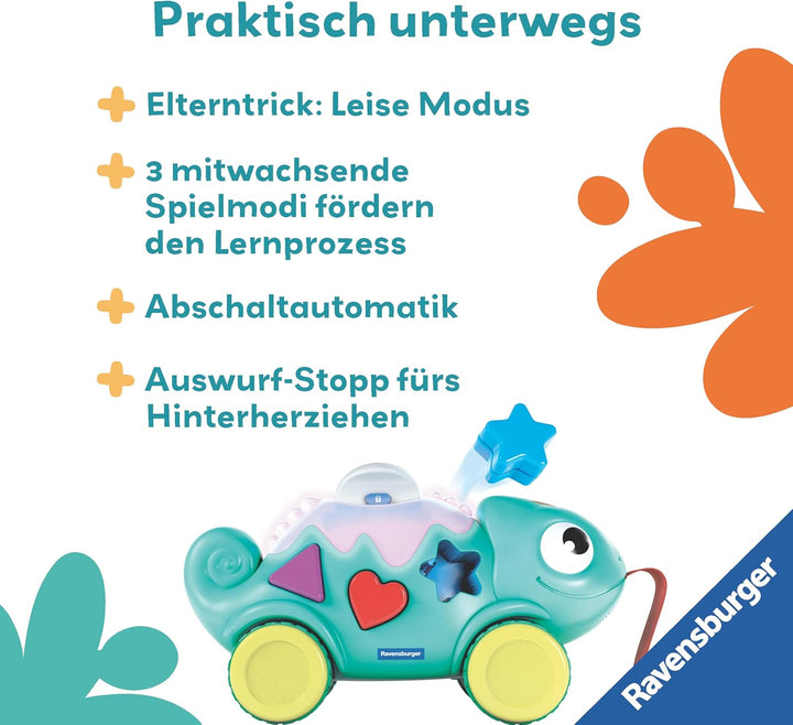 Ravensburger 4875 Play+ Musikalisches Formen und Farben Chamäleon, Farben- und Formensortierer, mit