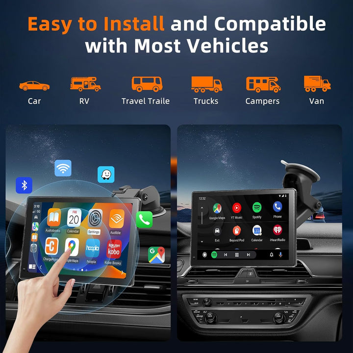 7 Zoll Wireless Carplay Display für Apple Carplay & Android Auto, Tragbares Autoradio mit 2.5D HD To