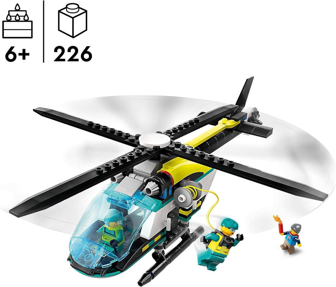 LEGO City Rettungshubschrauber, Hubschrauber-Spielzeug für Kinder, Helikopter mit Seilwinde, Rotoren