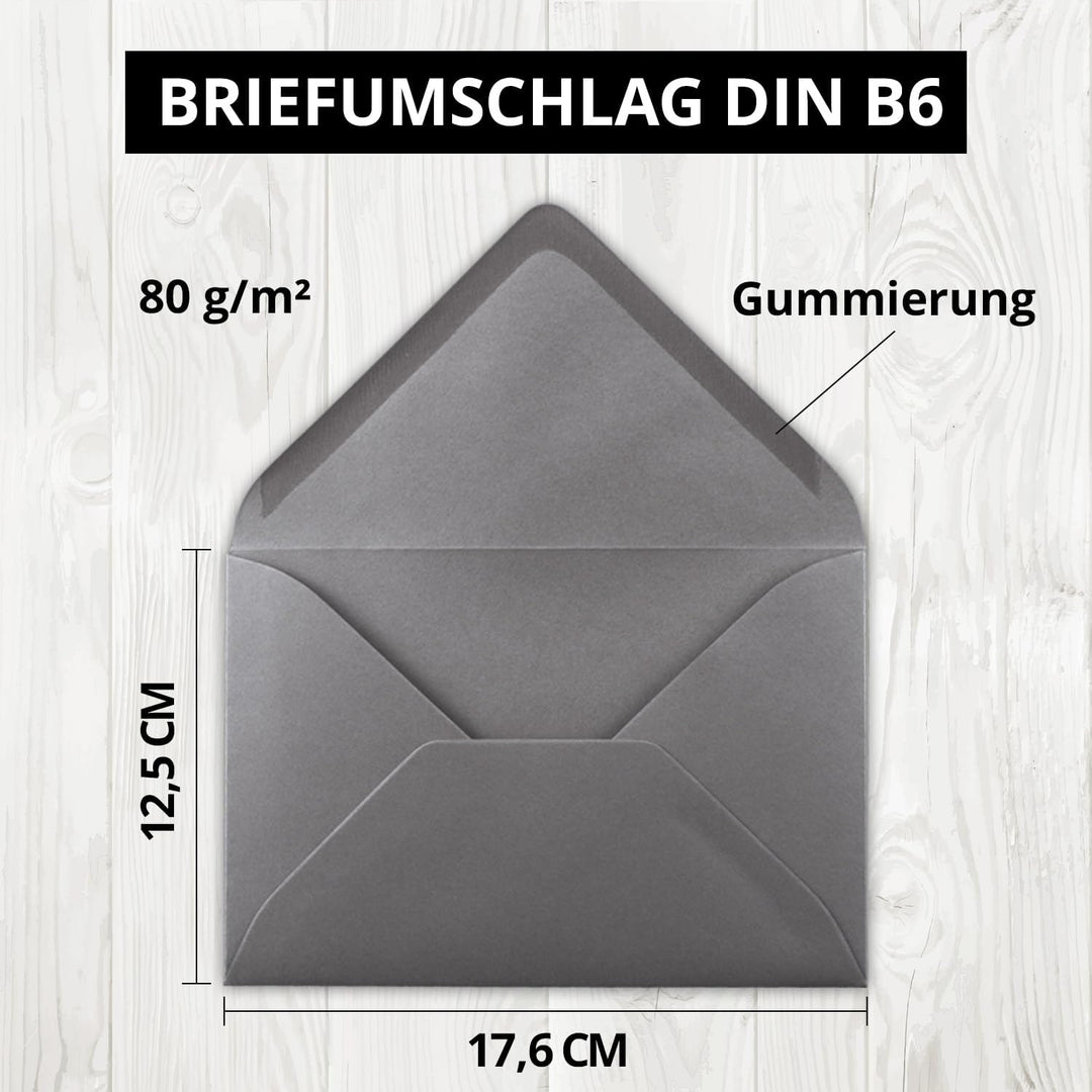 200x Brief-Umschläge in Graphit-Grau/Dunkelgrau - 80 g/m² - Kuverts in DIN B6 Format 12,5 x 17,6 cm