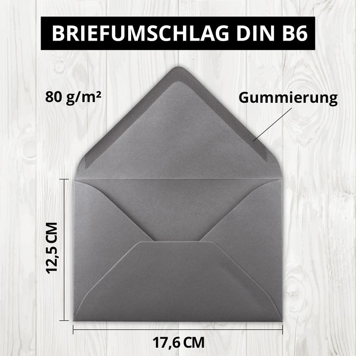 200x Brief-Umschläge in Graphit-Grau/Dunkelgrau - 80 g/m² - Kuverts in DIN B6 Format 12,5 x 17,6 cm