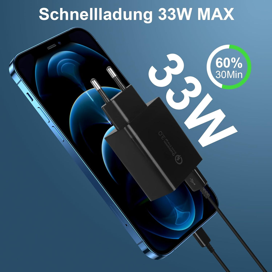 2 Stück USB Ladegerät, Insgesamt 33W Quick Charge 3.0 Schnellladegerät Mehrfach Ladestecker USB Netz