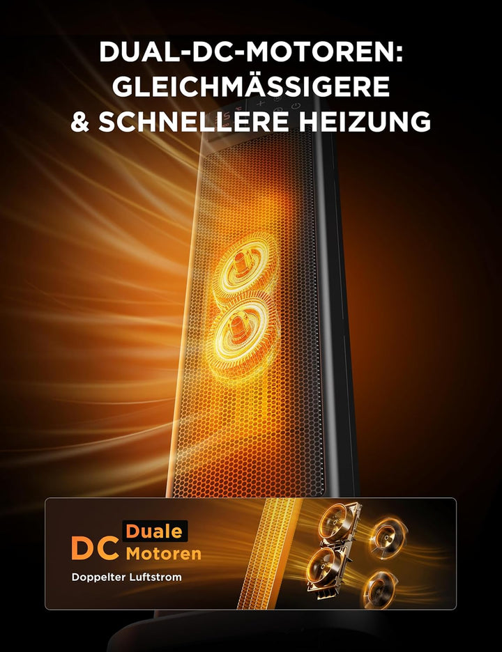 Midea NTH20-22ER(GR) Elektroheizung Keramik 2000W mit Thermostat & Fernbedienung, 58 cm, 3 Modi 24h-