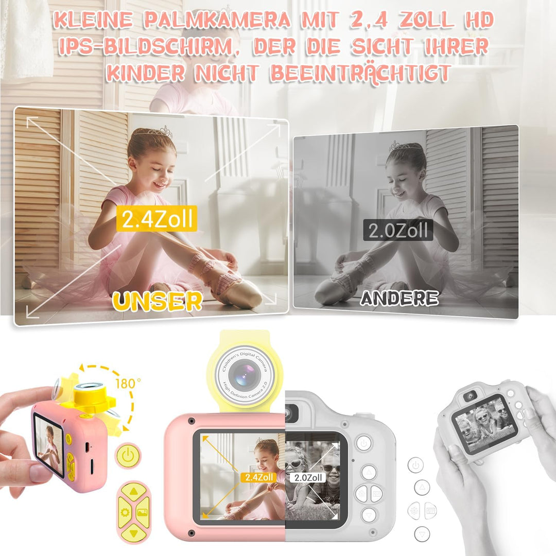 Kinderkamera für 3 4 5 6 7 8 9 10 11 12 Jahre alte Mädchen/Jungen, Kinder Kamera mit 180°Flip-Objekt