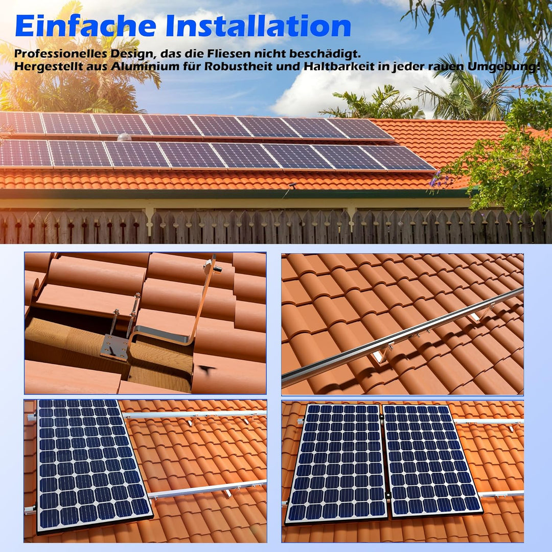 Warmfay Solarmodul Halterung Ziegeldach, 1500MM Lange Profilschienen Dachhaken Photovoltaik Dachzieg