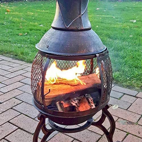 Terrassenofen mit Grillrost & Gittertür, Massive Qualität aus Gusseisen, Feuerkorb, Feuerstelle, Azt