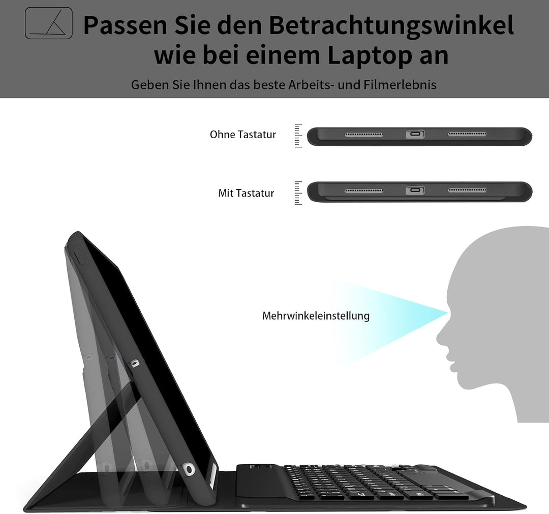 aoub Hülle mit Tastatur für iPad 9. Generation/iPad 8. Generation/iPad 7. Generation, Hülle mit Tast