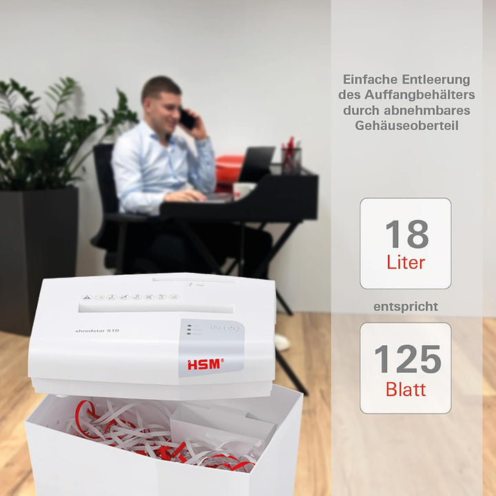 HSM shredstar S10 Aktenvernichter, Sicherheitsstufe P-2, 10 Blatt (Streifenschnitt) mit CD-Schredder