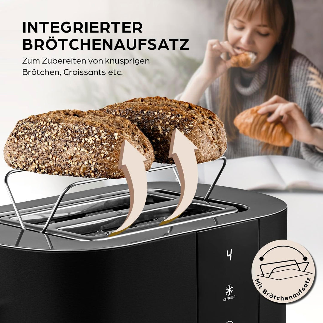 GOURMETmaxx Toaster Kurzschlitz für 2-Scheiben | Schwarzer Toaströster mit 6 Bräunungsgraden und Rea