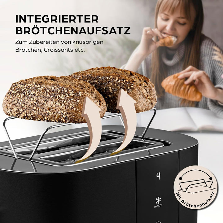 GOURMETmaxx Toaster Kurzschlitz für 2-Scheiben | Schwarzer Toaströster mit 6 Bräunungsgraden und Rea