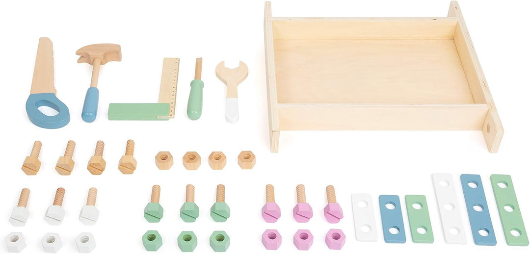 small Foot Werkbank Nordic aus Holz, inkl. Werkzeugen und Zubehör, Rollenspielzeug für Kinder, ab 3