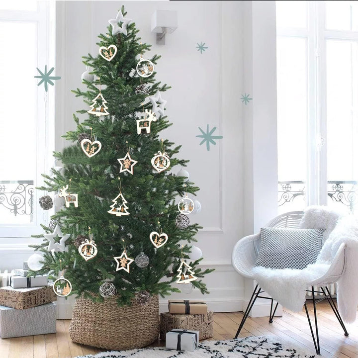 24 Stück Baumschmuck Weihnachten aus Holz，Weihnachtsdeko Zuhause – Weihnachtsanhänger &amp; Christbaumsc