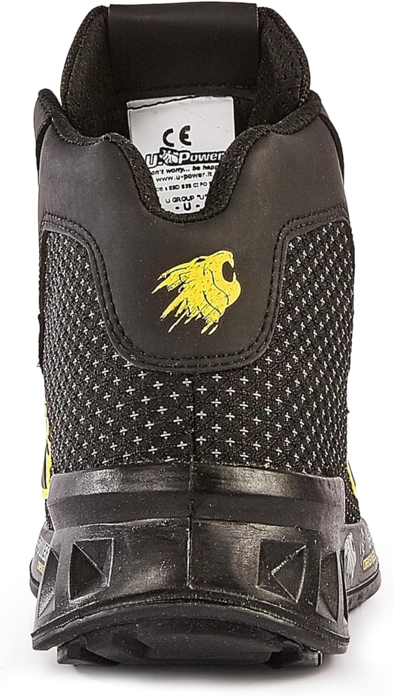 U-Power RV10014 Linea RED LEVE Modell JOE Sicherheitsschuhe hoch, S3 SRC CI ESD, Schwarz/Gelb, 44 Gr