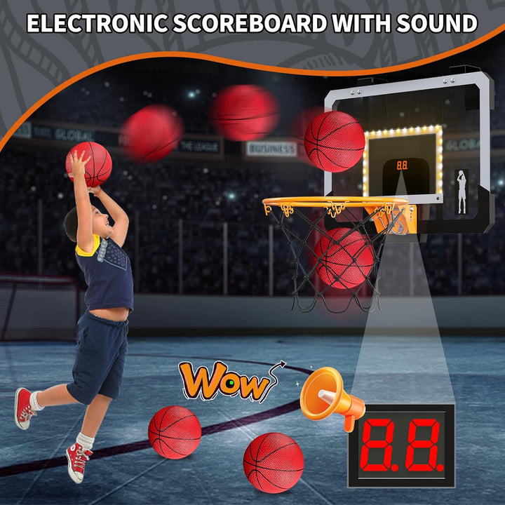 HYES Mini Basketballkorb für Kinder, Zimmer Basketball Set Mit Elektronische Anzeigetafel, LED Beleu