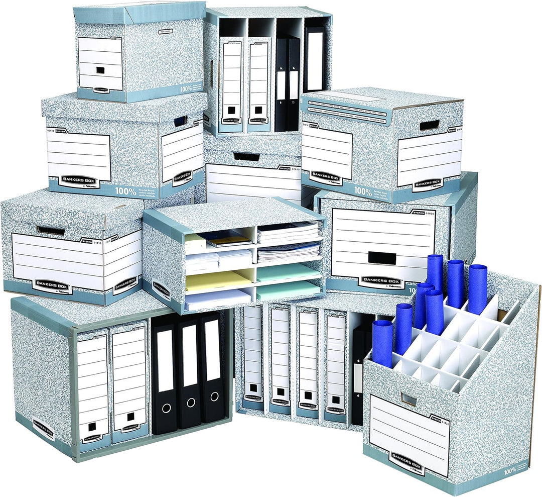 Bankers Box Klappdeckelbox Maxi mit FastFold System, FSC, 10er-Packung, weiss/blau Multicolor, Multi