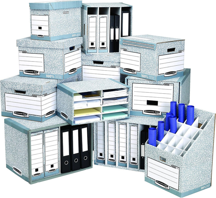 Bankers Box Klappdeckelbox Maxi mit FastFold System, FSC, 10er-Packung, weiss/blau Multicolor, Multi