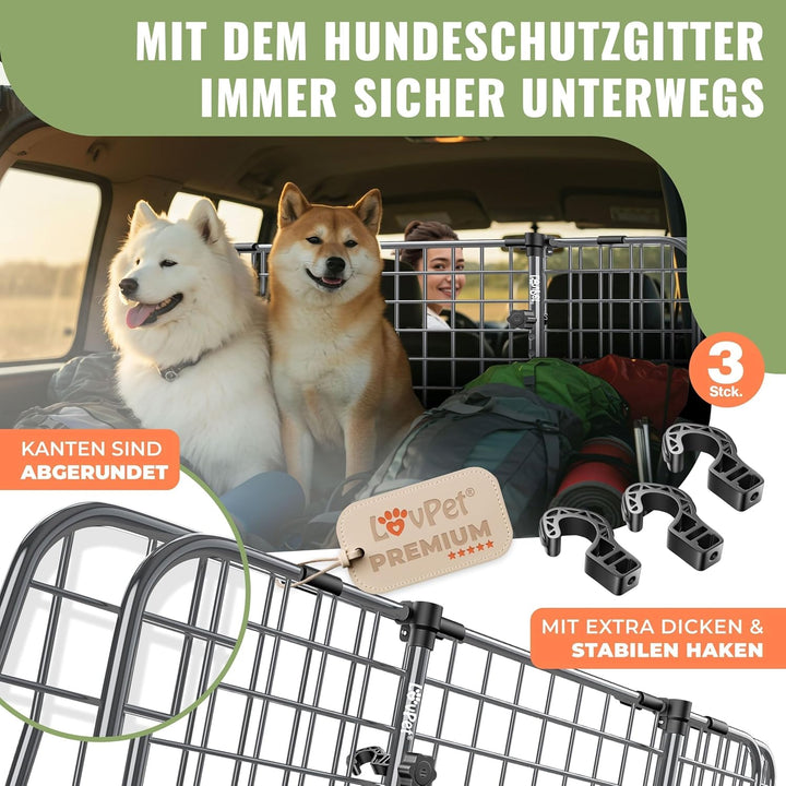 LOVPET® Hundegitter Auto Kofferraum – Universal Trenngitter für Hunde, verstellbar 92–152 cm, ohne B