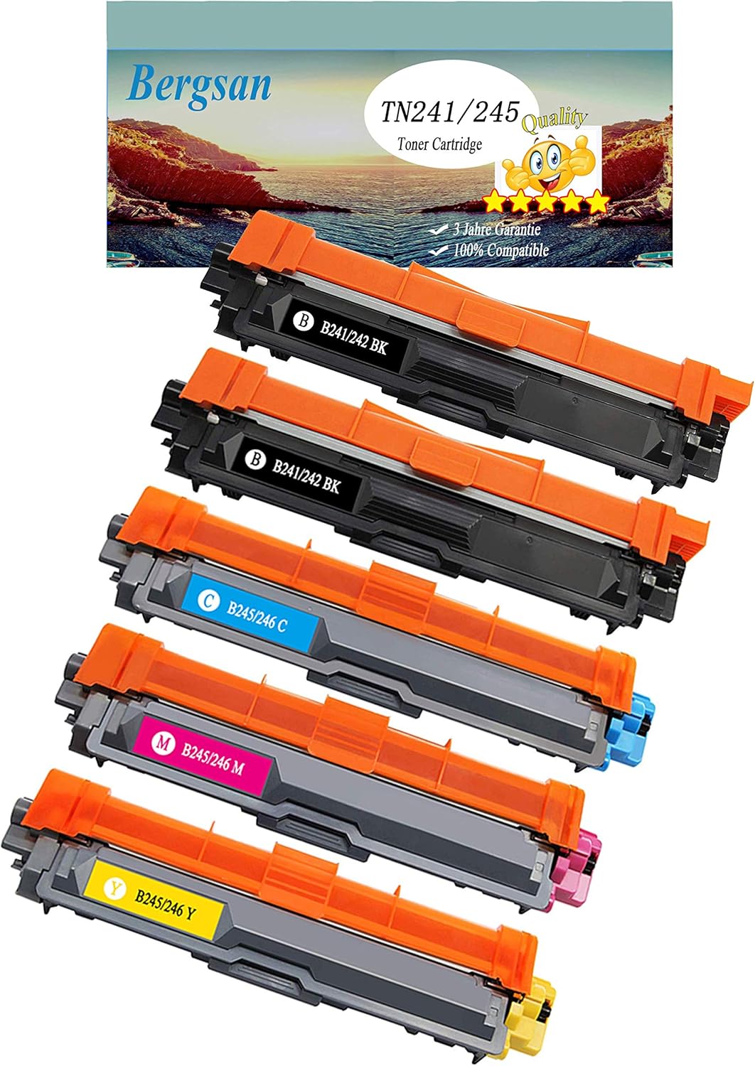 Bergsan 5 Toner XL kompatibel zu Brother TN-241 TN-245 für Brother DCP-9015CDW, DCP-9020CDW, MFC-914