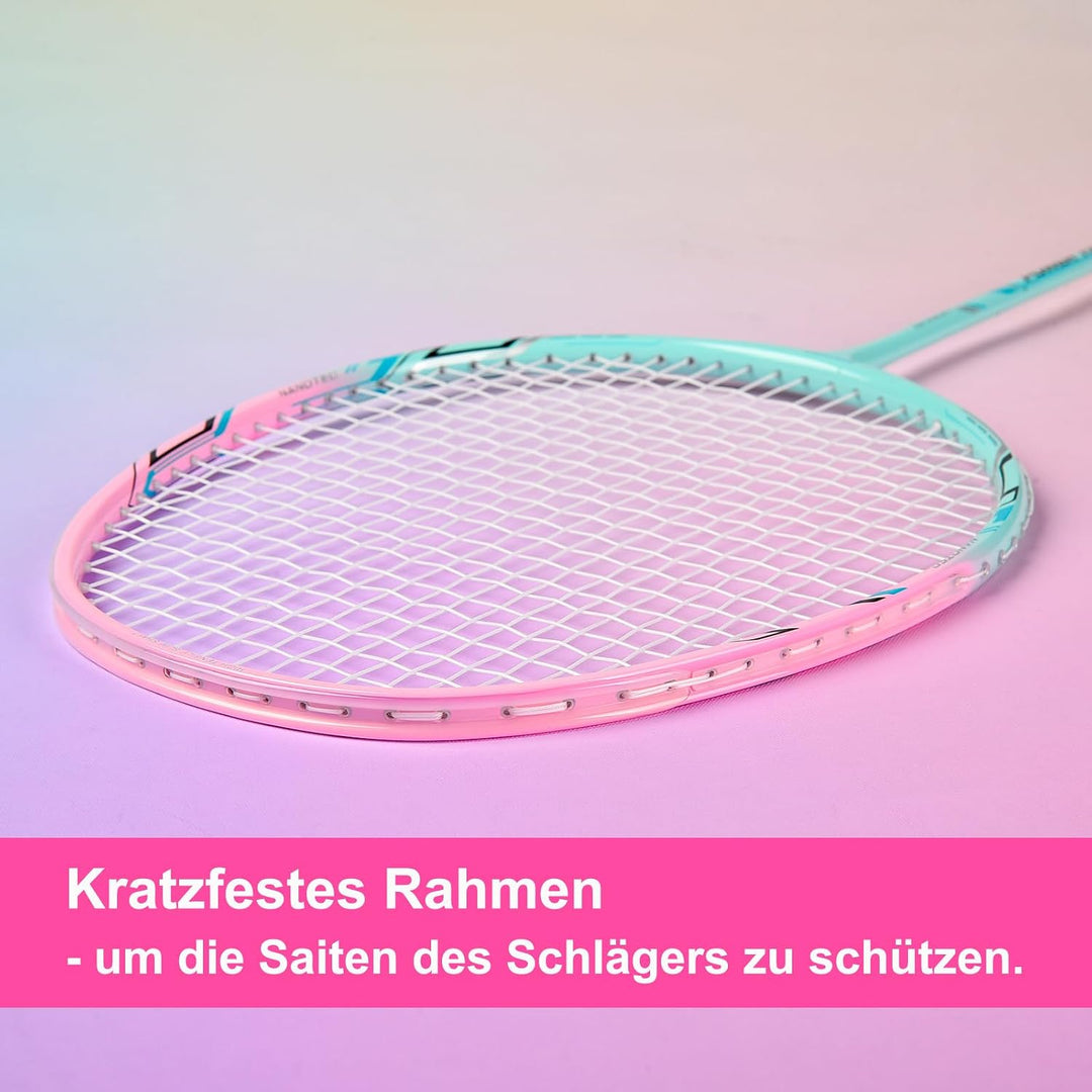 Badminton Set mit 2 Graphit Schläger - Kratzfestes Design - Federball Set für Erwachsene Incl. Feder