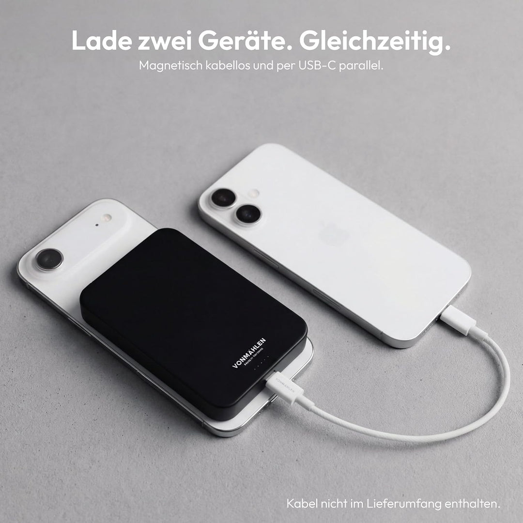 VONMÄHLEN Evergreen Mag 10.000 mAh Qi2-Powerbank – kabelloses Laden mit 15W, kompatibel mit MagSafe,
