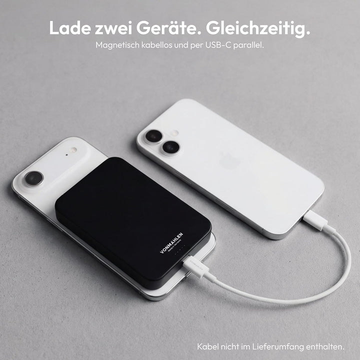 VONMÄHLEN Evergreen Mag 10.000 mAh Qi2-Powerbank – kabelloses Laden mit 15W, kompatibel mit MagSafe,
