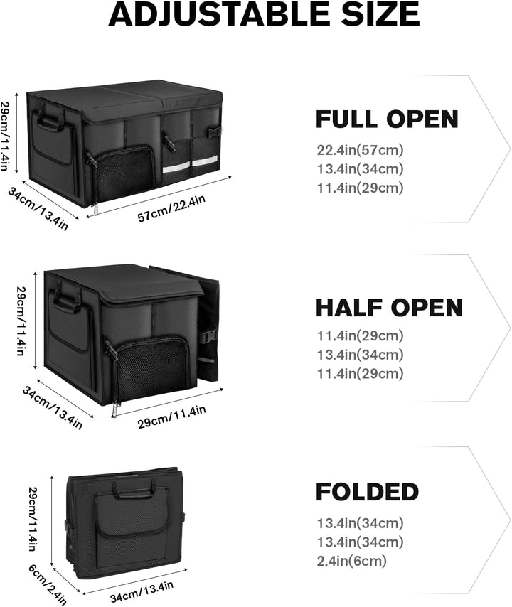 Carehabi Kofferraum Organizer 72L mit Deckel, XXL Faltbare Auto Kofferraumtasche mit Fächern & Tasch