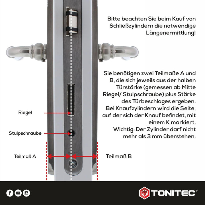 ToniTec Set aus einem Abus Türschloss Schliesszylinder A93K mit Knauf + ToniTec Schloss Pflegespray