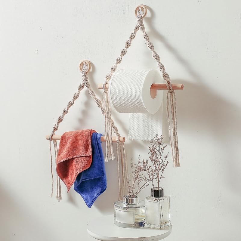 Cabilock Bohemian Makramee Handtuchhalter Aus Baumwollfaden 40X40Cm Wandbehang Für Badezimmer Deko U