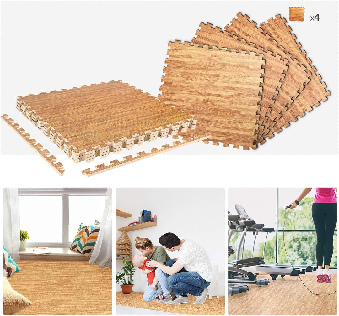 CCLIFE Bodenschutzmatte Fitness Fitnessgerät Sport Unterlegmatte 60x60cm 16 Stück Holz, 60x60cm 16 S