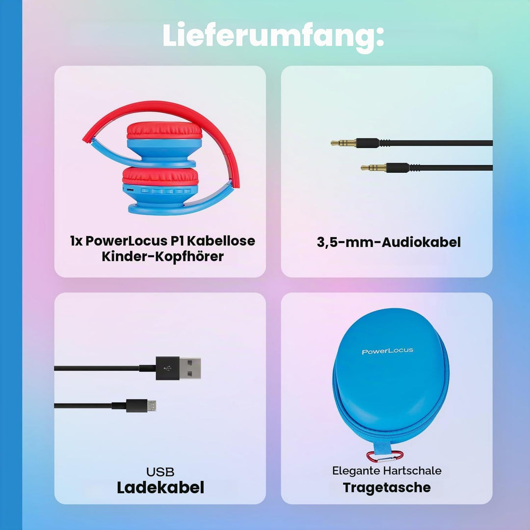 PowerLocus Bluetooth Kopfhörer Kinder, Kinderkopfhörer Over-Ear mit 85dB Lautstärkebegrenzung, Faltb