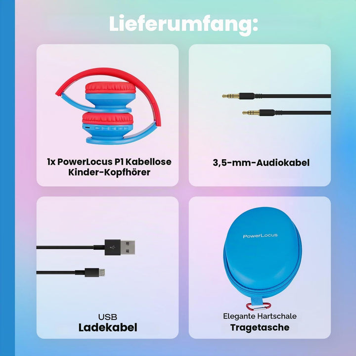 PowerLocus Bluetooth Kopfhörer Kinder, Kinderkopfhörer Over-Ear mit 85dB Lautstärkebegrenzung, Faltb