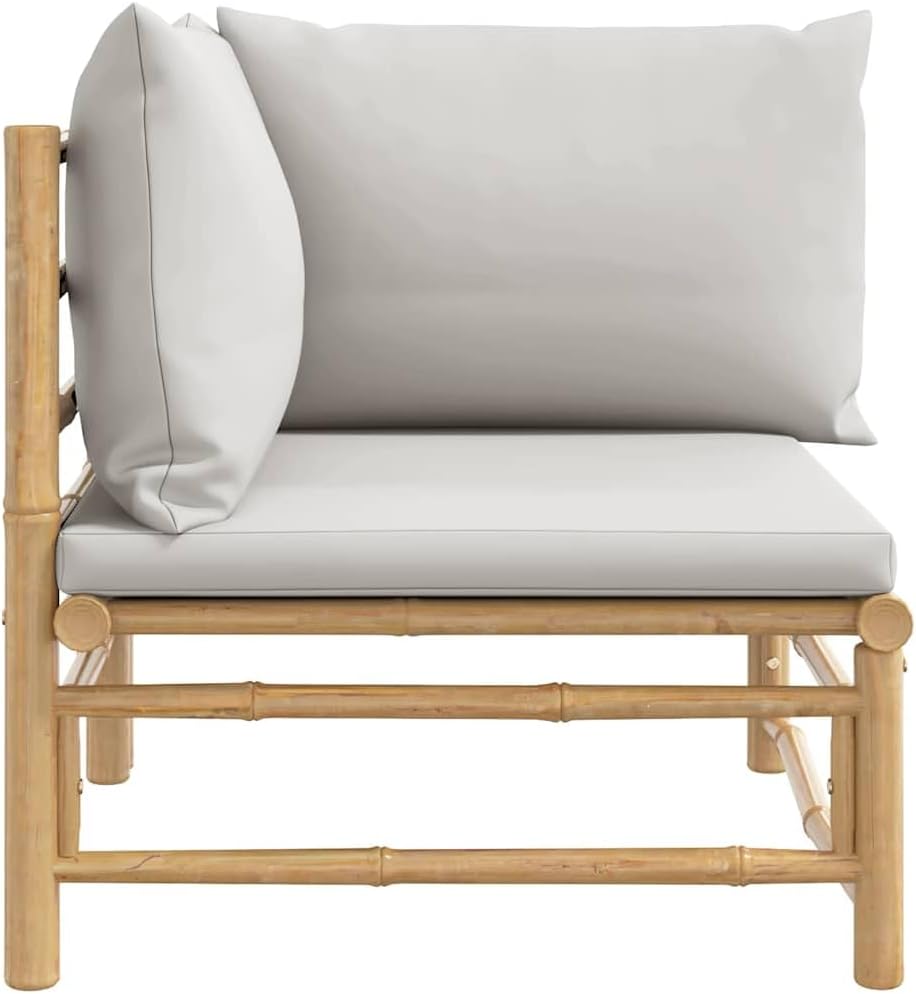 vidaXL Garten-Ecksofa mit Hellgrauen Kissen Bambus Ecksofa Hellgrau, Ecksofa Hellgrau