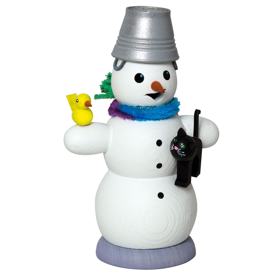 Kuhnert - Rauchmann/Räucherfigur aus Holz - Schneemann mit Katze - ca. 13 cm - Made in Germany, Mit