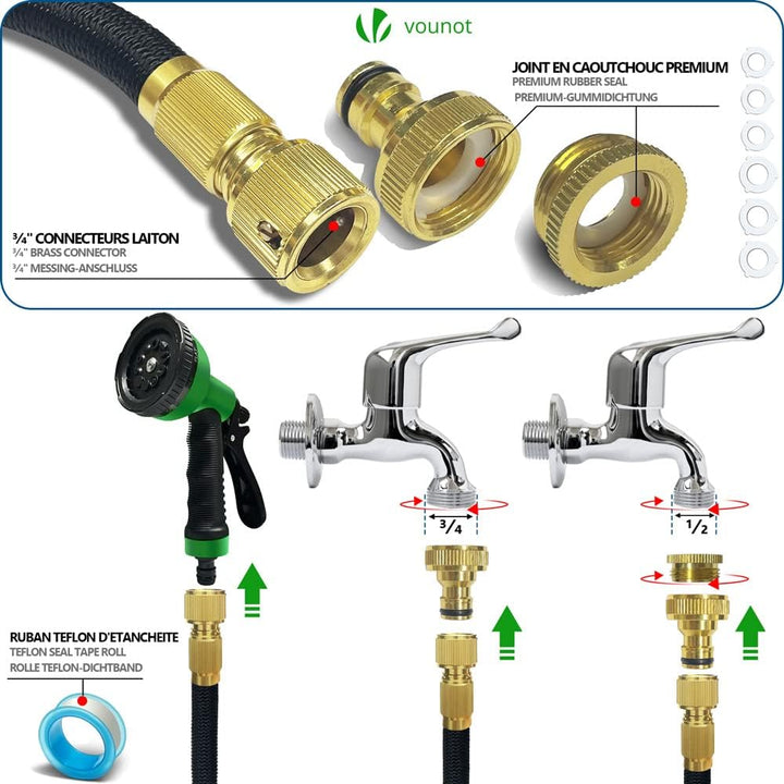 VOUNOT Flexibler Gartenschlauch 15 m, Flexibel Wasserschlauch Dehnbarer mit 10 Sprühfunktionen, 1/2