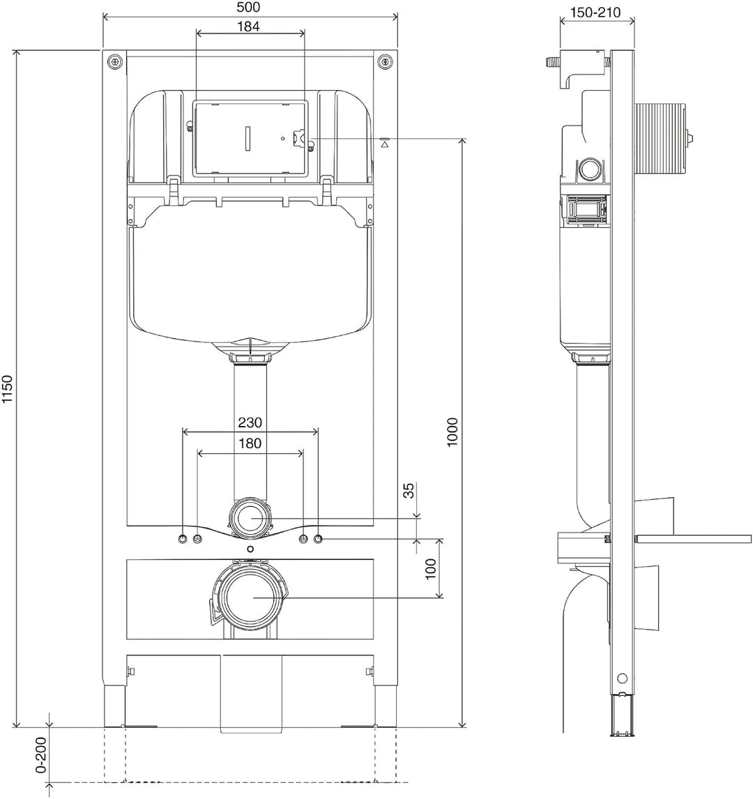 Vorwandelement für Wand-WC mit Spülkasten , 2-Mengen-Spülung , verzinkt, Vorwandelement