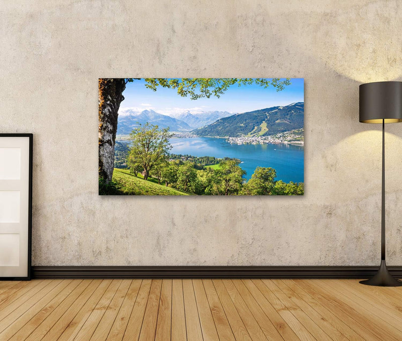 Bild Bilder auf Leinwand Schöne Landschaft mit Alpen und Bergsee in Zell am See, Österreich Wandbild