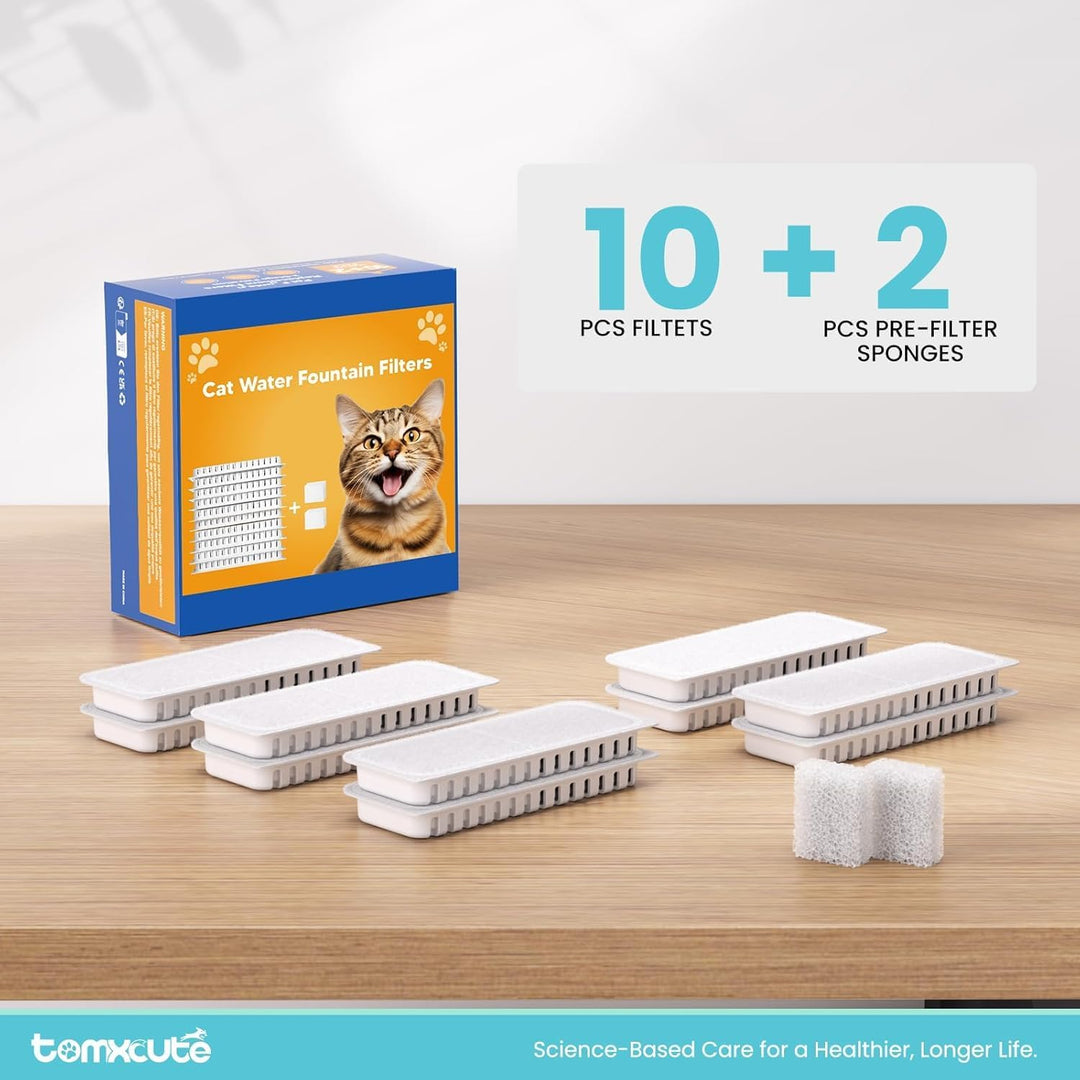 Tomxcute Katzenbrunnen Filter Set, 10 Filter + 2 Schwämme für 108oz/3.2L Katzenbrunnen Katzenbrunnen