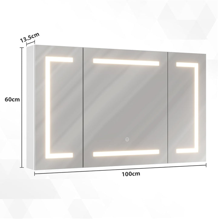 DICTAC Spiegelschrank Bad mit LED Beleuchtung und Steckdose 100x60x13.5 cm Metall Bad Spiegelschrank