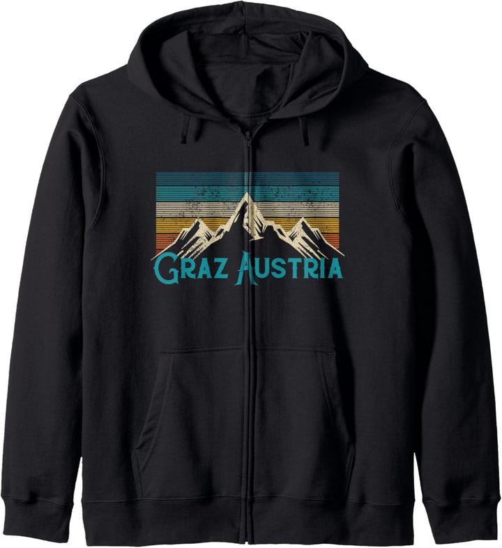 Graz Österreich Vintage Berge Alpen Ski Souvenir Kapuzenjacke