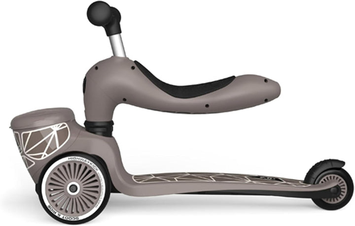 Scoot & Ride Unisex – Babys Highwaykick 1 Lifestyle Kickboard mit Sitz und Behälter… BROWN LINES, BR