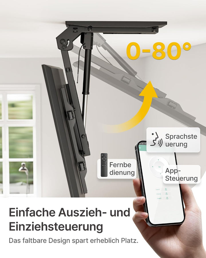 monTEK TV Deckenhalterung Elektrisch für 37-75 Zoll Fernseher, Elektrische TV Halterung Motorisiert