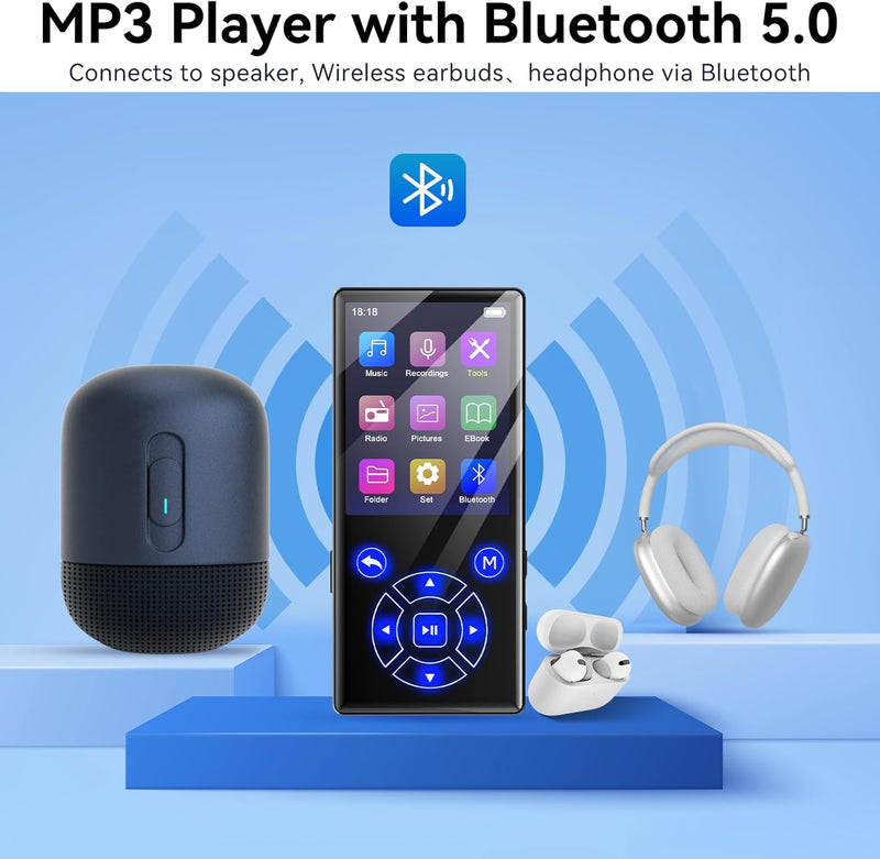 Gueray MP3-Player mit Bluetooth 5.0 Tragbarer MP3 Player 128GB Digitaler Musikspieler mit HiFi-Sound