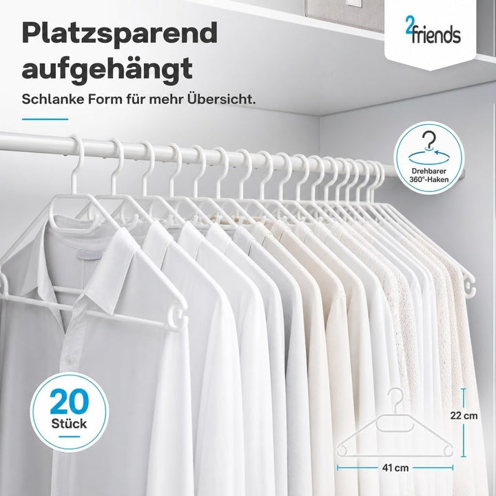 50 Kleiderbügel weiss Kunststoff mit drehbaren Haken, 41 cm Kleiderbügel Plastik weiss, 50 Stück Büg